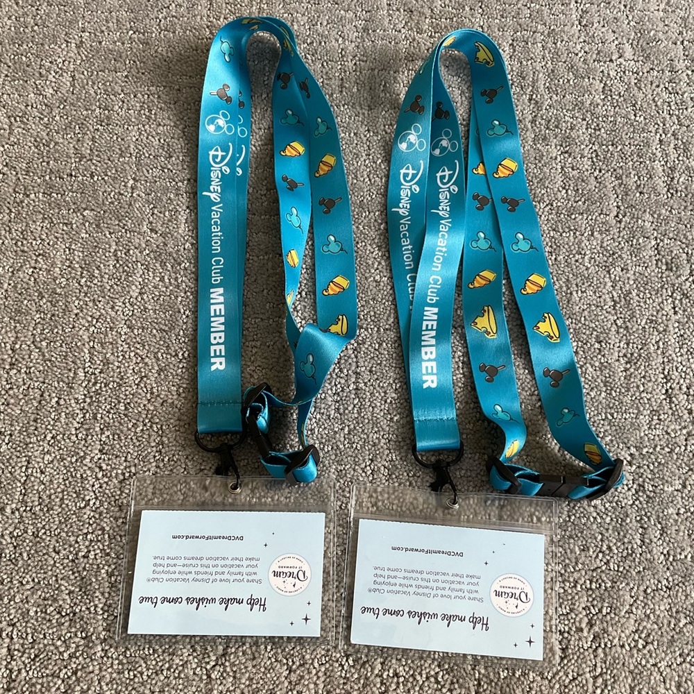 NEW Lot Of 2 Disney Vacation Club DVC Blue ID Card Holder Lanyard Adjustable